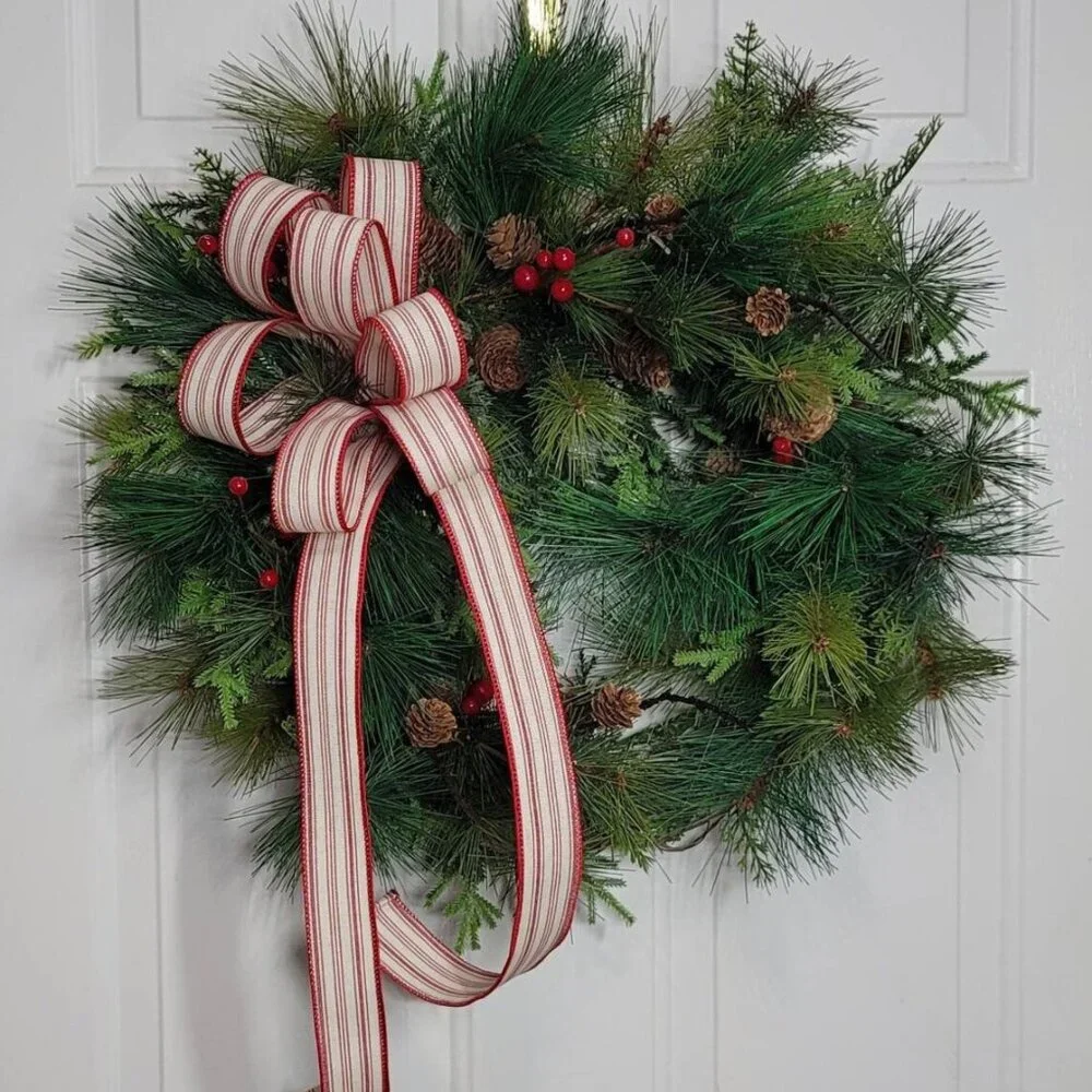 Mixed Pines Winter Wreath, Winter Season Red Berry Pine Farmhouse Rustic Wreath